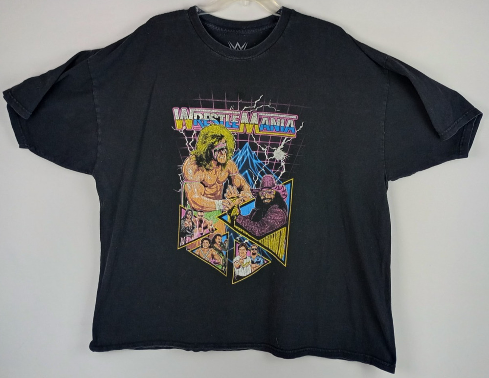 WWE Mens 3XL Wrestle Mania IV 6 Ultimate Warrior Wrestling Black Graphic‎ Tshirt